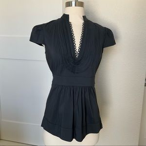 BCBGMaxAzria Navy Cap Sleeve Blouse